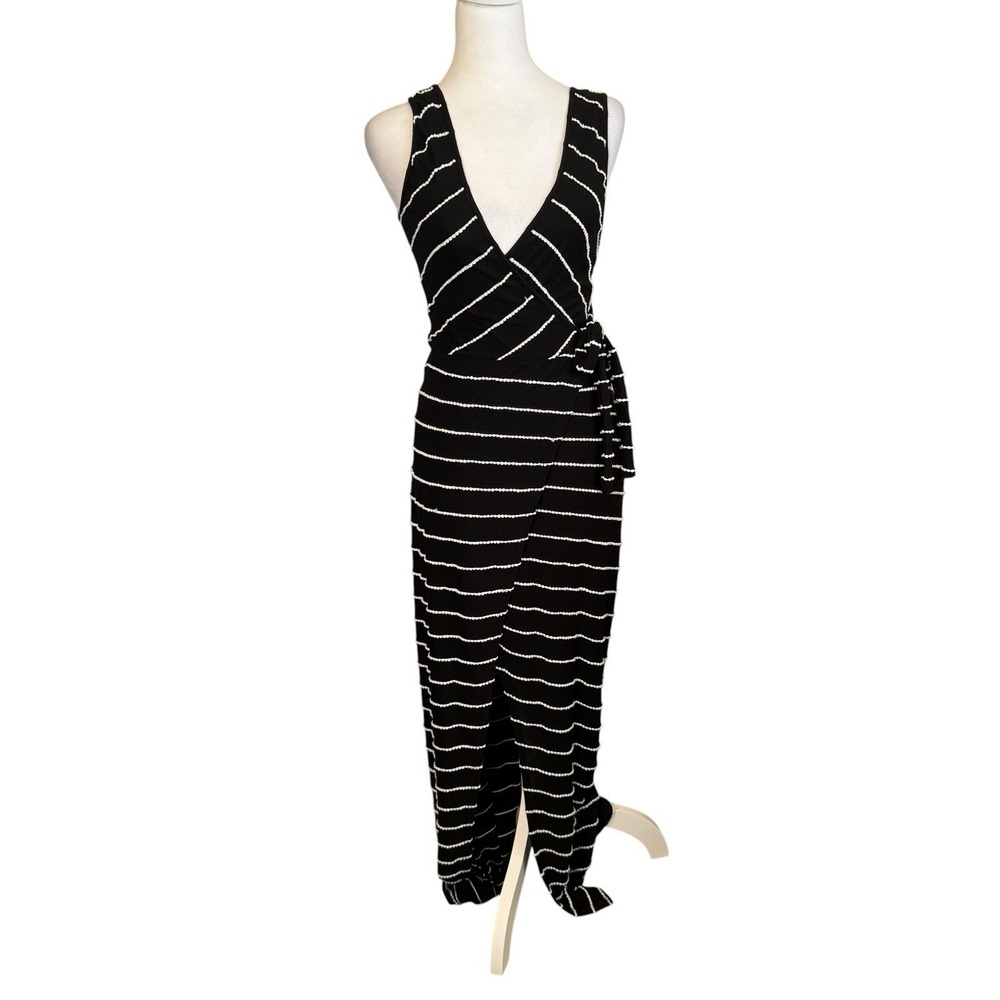 Jessica Simpson Black And White Striped Faux Wrap Maxi Dress Size XL Minimalist